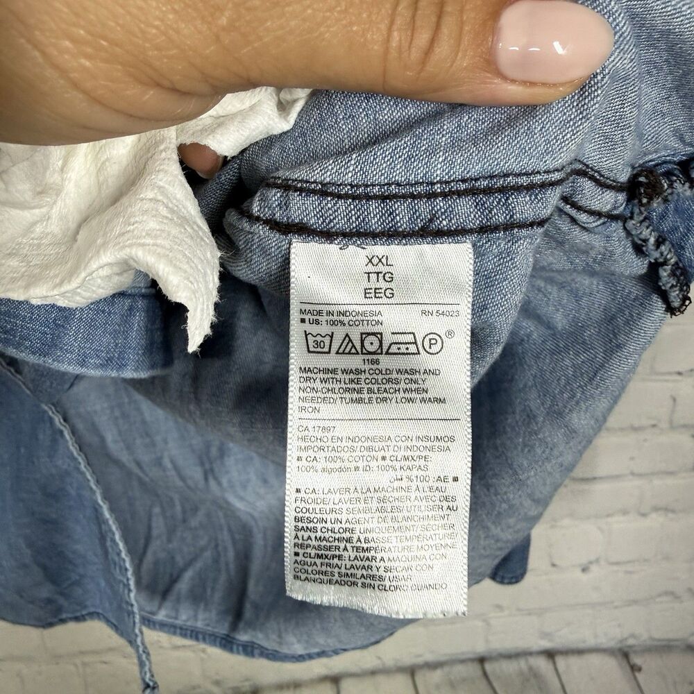 Old Navy The Classic Shirt Women XXL Blue Chambray Denim Button Up 100% Cotton - Picture 5 of 9